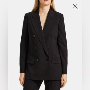 NWT Theory Wool Blend Double Breasted Tailor Blazer Jacket in Black | Size 00